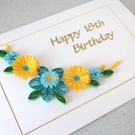 Quilled birthday card - 18th, 21st, 40th, 50th, 60th, 65th, 70th, 75th, 80th