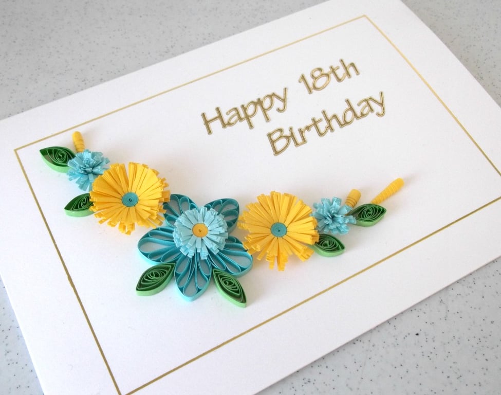Quilled birthday card - 18th, 21st, 40th, 50th, 60th, 65th, 70th, 75th, 80th