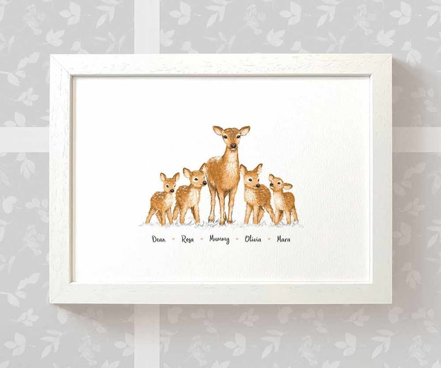 Personalised deer family print with names - mothers day or birthday gift