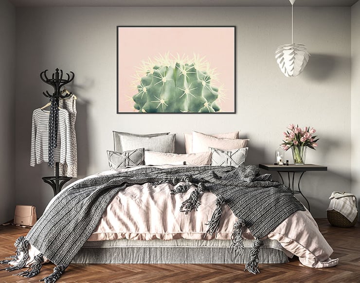 Pink cactus wall art print Blush pink cactus Folksy
