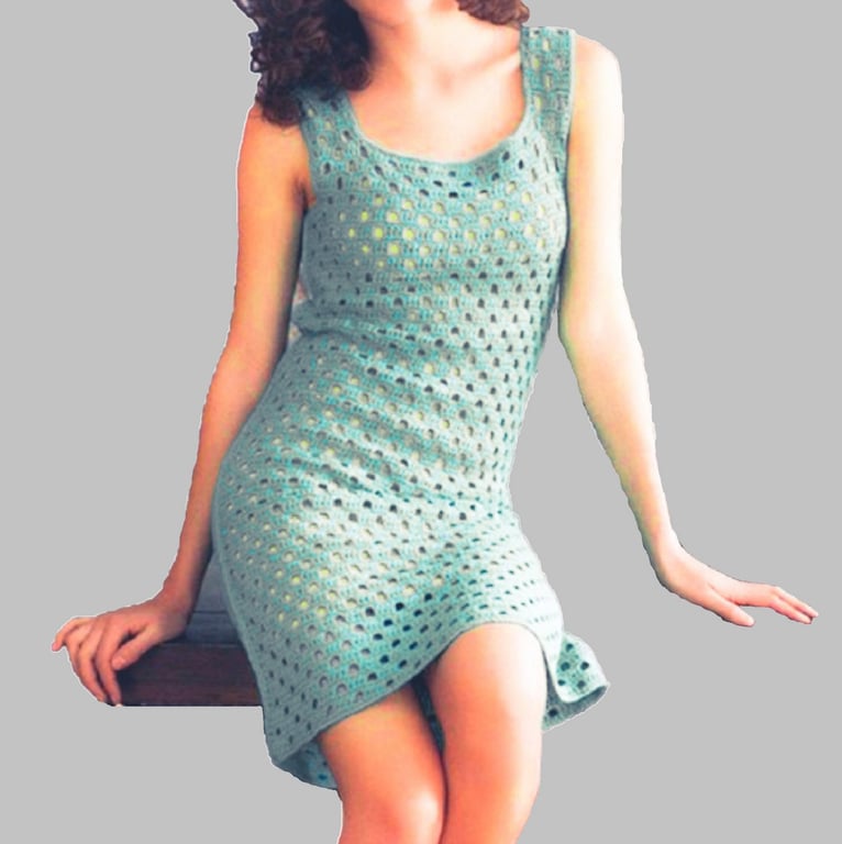 VINTAGE CROCHET PATTERN PDF Green Granny Dress