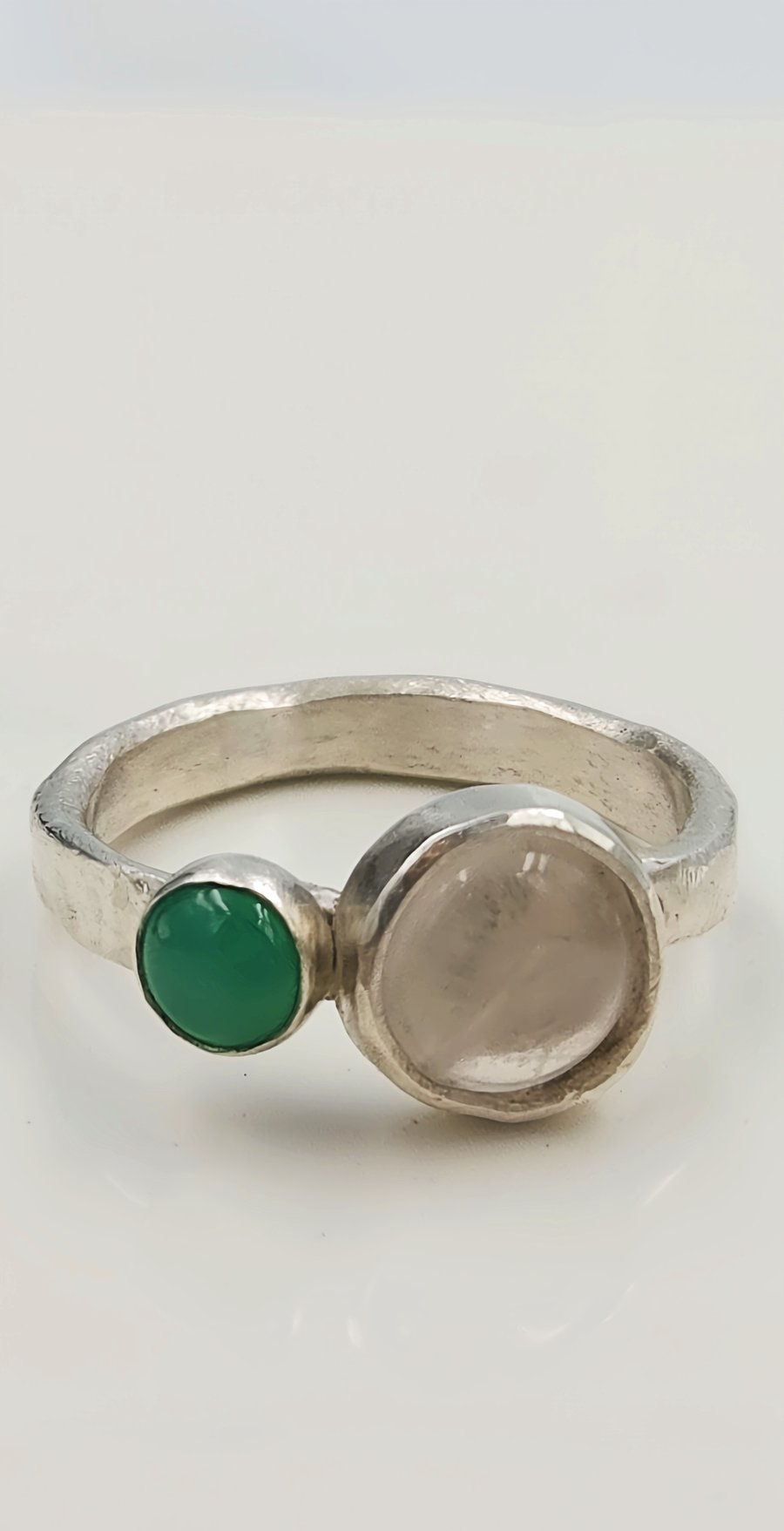 Rose quartz and Chrysoprase Double Stone Silver Ring