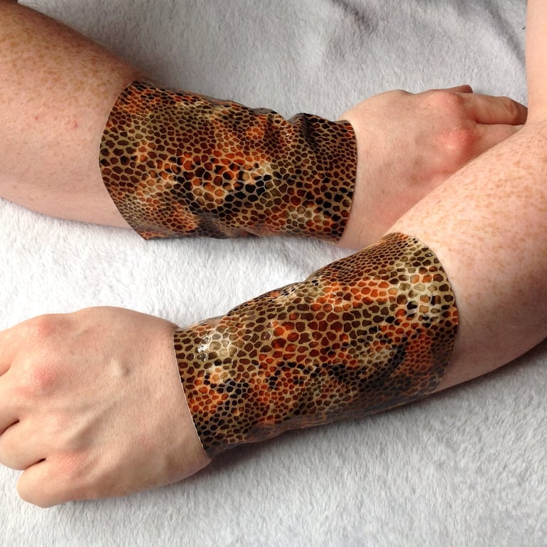 Sm Pair - Lightweight Orange Snakeskin Pattern Leather Bracers FREE SHIPPING