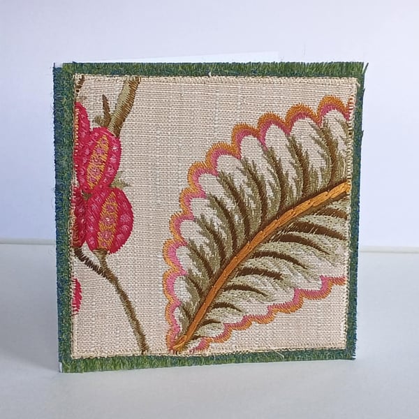Birthday card or greetings card - made with upycled textiles orange pink green