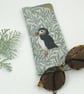 Soft glasses  case with hand embroidered puffin
