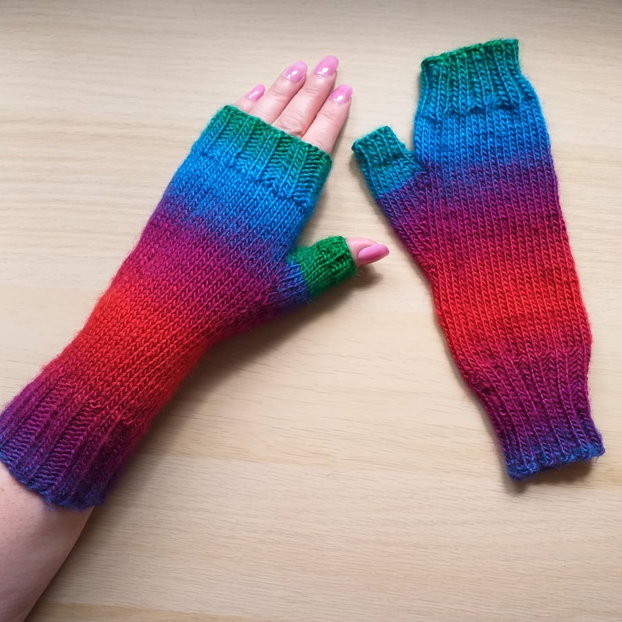 Fingerless Gloves for Women, Colourful Hand Knitted Wrist Warmers