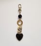 Black Heart Bag Charm - Abstract Beaded Handbag Charm