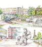 Original Sheffield Watercolour and Pen Illustration - Historic Cityscape Art 