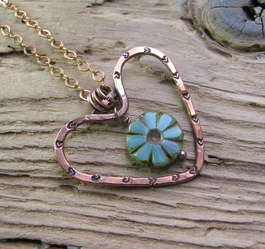 Rustic copper heart pendant
