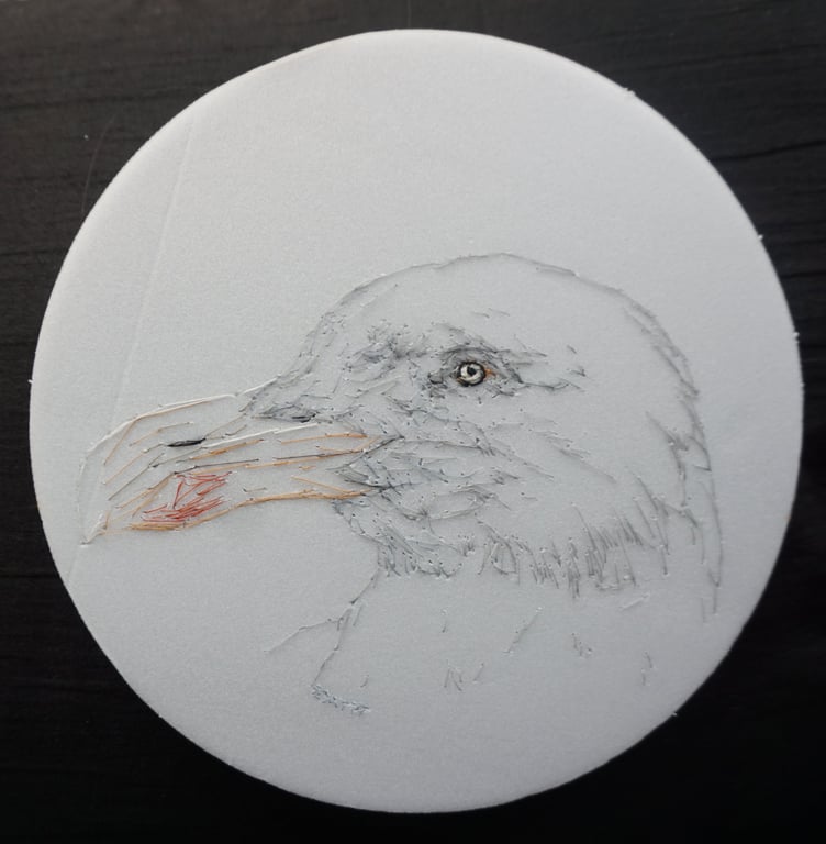 Herring Gull (seagull) Hand Embroidered Art