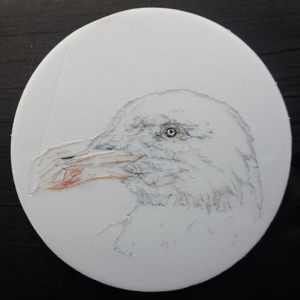 Herring Gull (seagull) Hand Embroidered Art