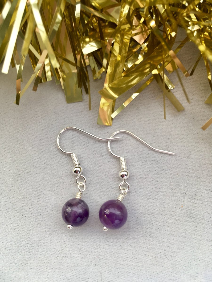 Amethyst drop earrings - made in Scotland. 