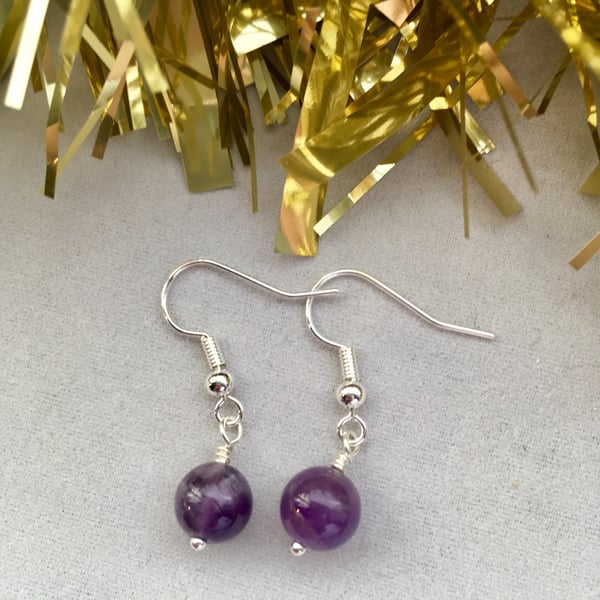 Amethyst drop earrings - made in Scotland. 