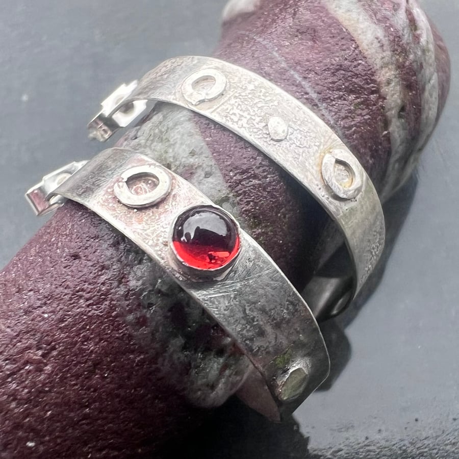 Large Textured Mismatched Silver Hoop Stud Earrings