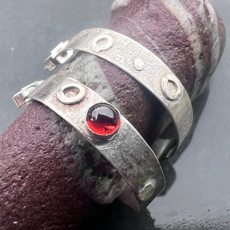 Large Textured Mismatched Silver Hoop Stud Earrings