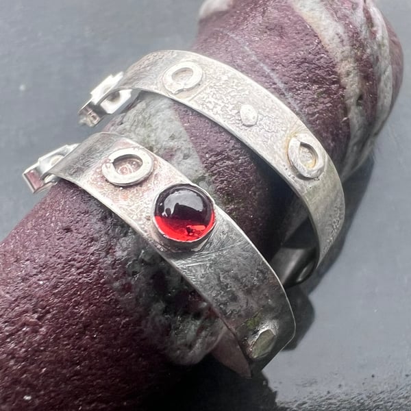 Large Textured Mismatched Silver Hoop Stud Earrings