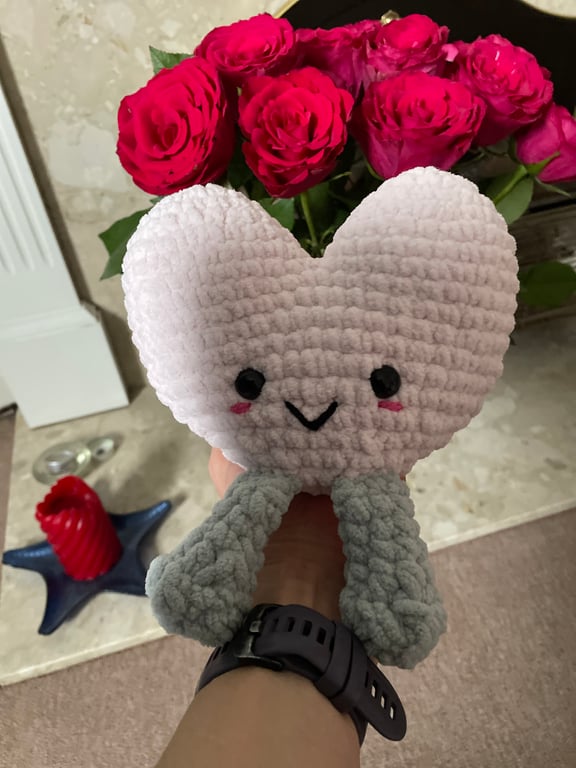 Handmade Crochet Pink Valantines Heart Plushie: Chenille Yarn