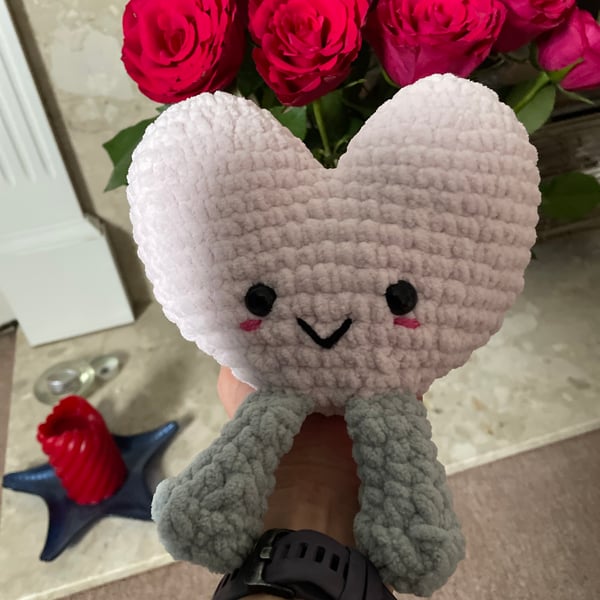 Handmade Crochet Pink Valantines Heart Plushie: Chenille Yarn