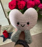 Handmade Crochet Pink Valantines Heart Plushie: Chenille Yarn