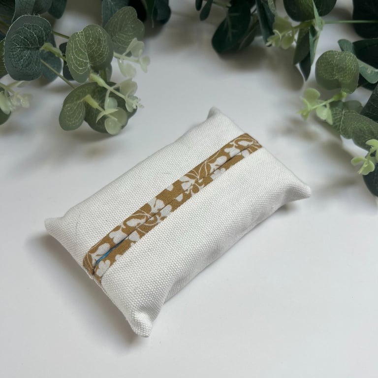 Tissue Holder: Cream Linen & Mustard Floral