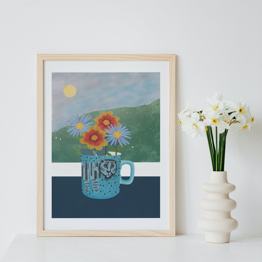 Art Print Tiger and Flowers A4 