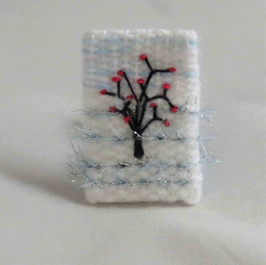 Embroidered Brooch - Woven frost with tree