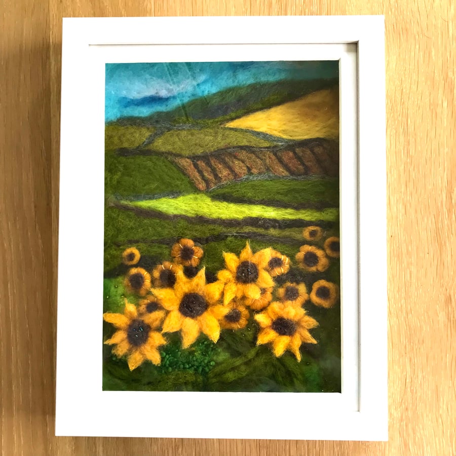 Sunflowers-needle felted-picture 