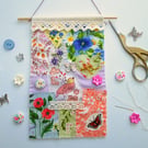 Small flowers and birds slow stitching kit, scrap fabric pack