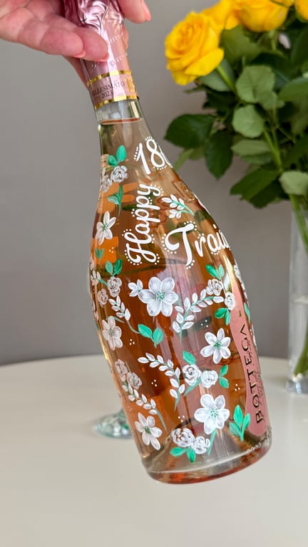 Personalised Hand Painted Bottle Art - Wedding & Birthday Gift - Unique Keepsake