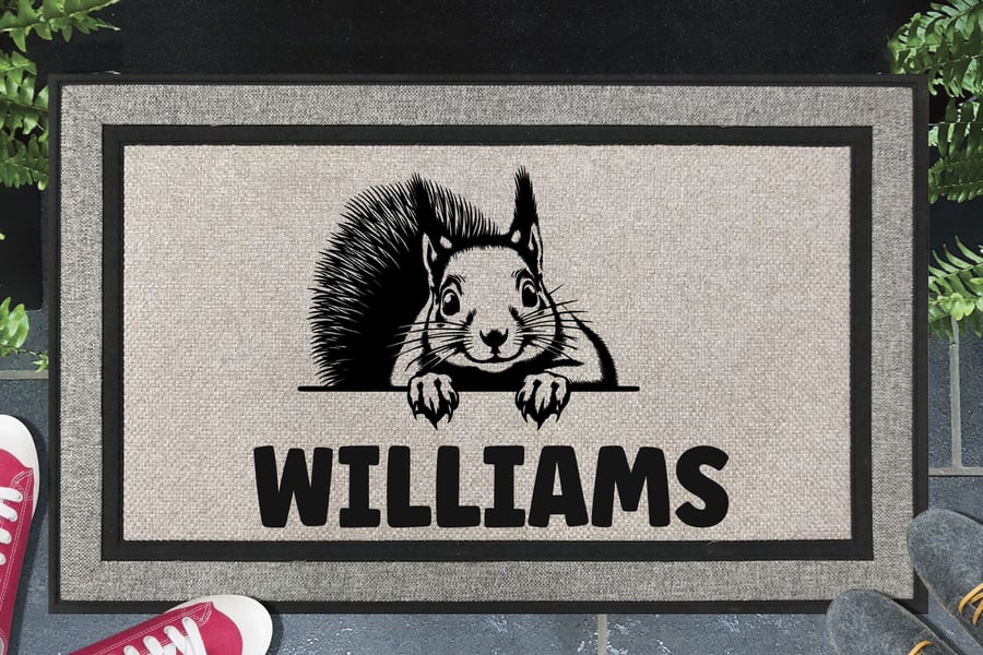 Squirrel Door Mat - Personalised Red Squirrel - All Weather Doormat - 45x70cm 