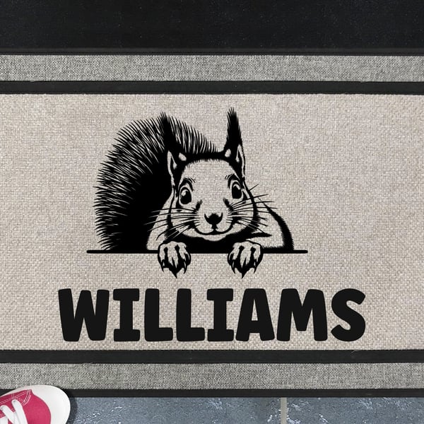 Squirrel Door Mat - Personalised Red Squirrel - All Weather Doormat - 45x70cm 