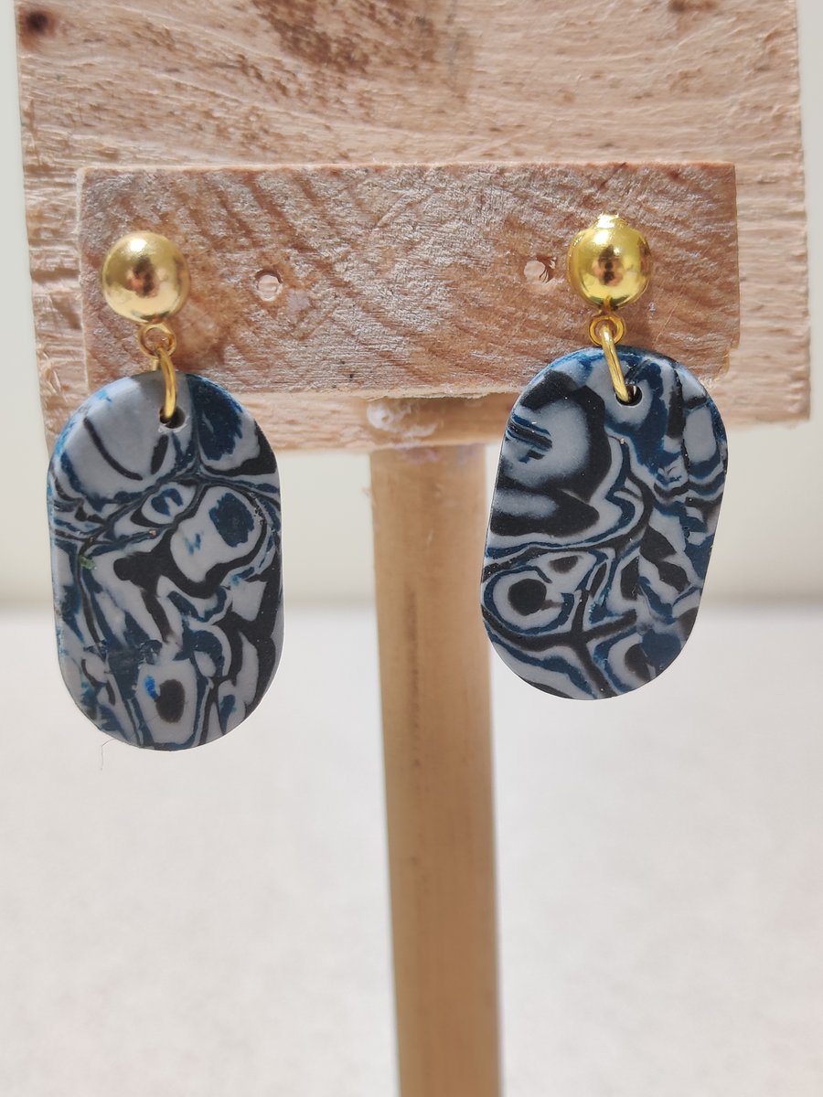 Monochrome mokume garne pebble earrings 
