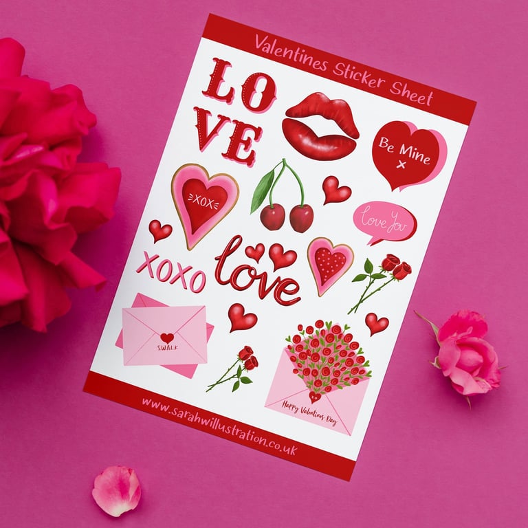 Valentines Day Sticker Sheet, Valentines Stickers 