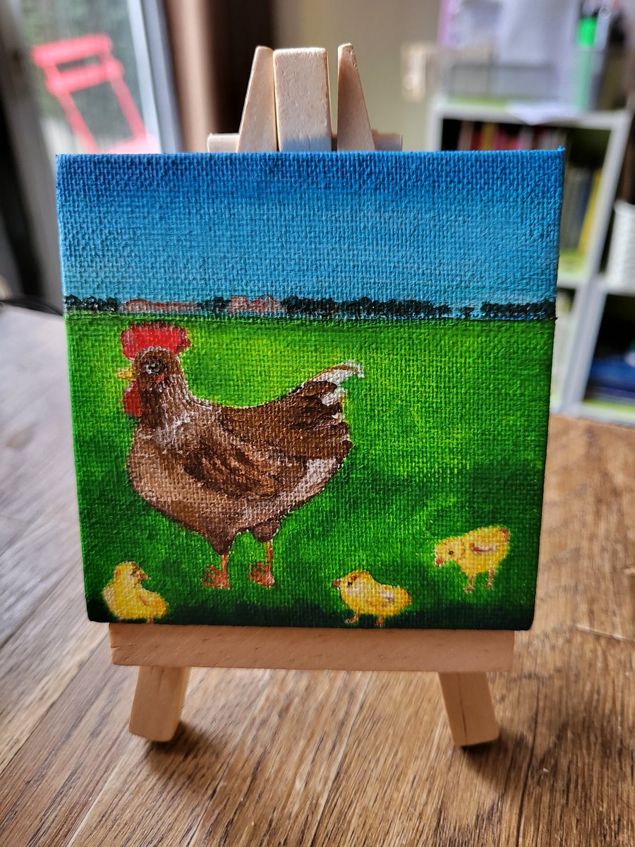 Original acrylic painting hen mini canvas chicken