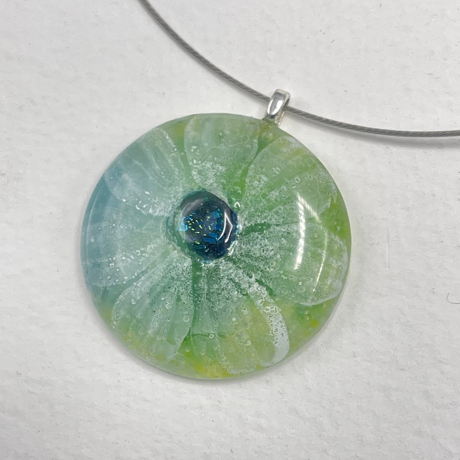 Fused Glass Flower Pendant Choker Necklace