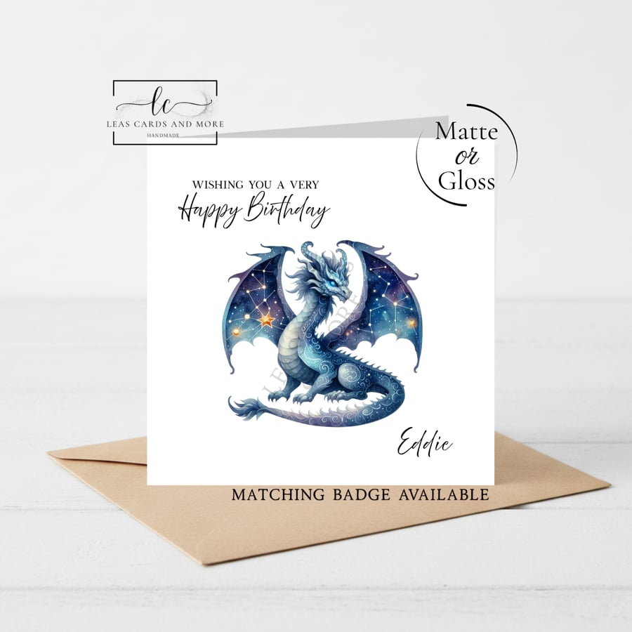 Blue Dragon Happy Birthday Card