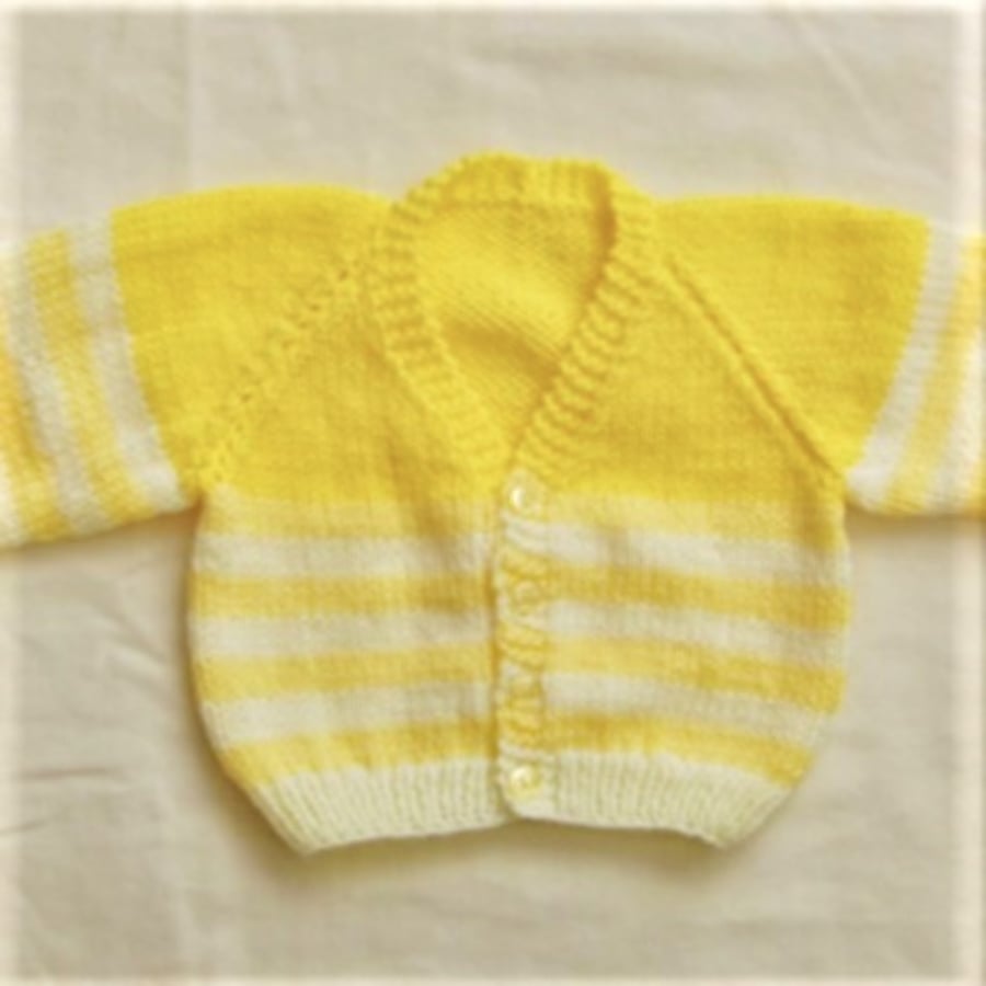 Baby's Knitted Cardigan with Yellow Stripes, Baby Shower Gift, Baby Gift