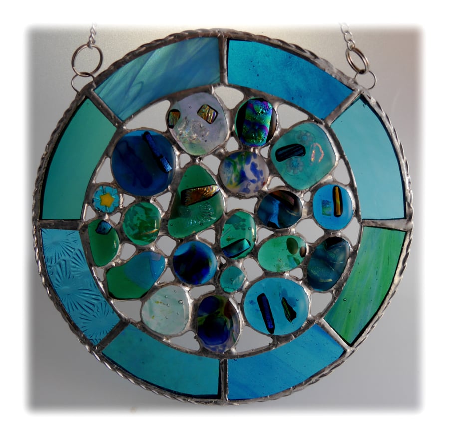 Rockpool Suncatcher Stained Glass Abstract Handmade fused 015