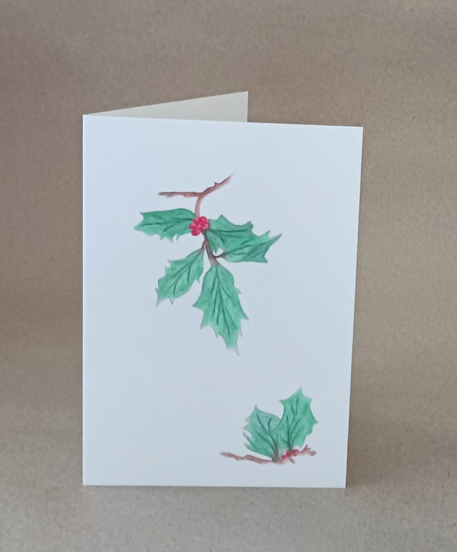 Holly with Berries handmade Christmas card blank inside