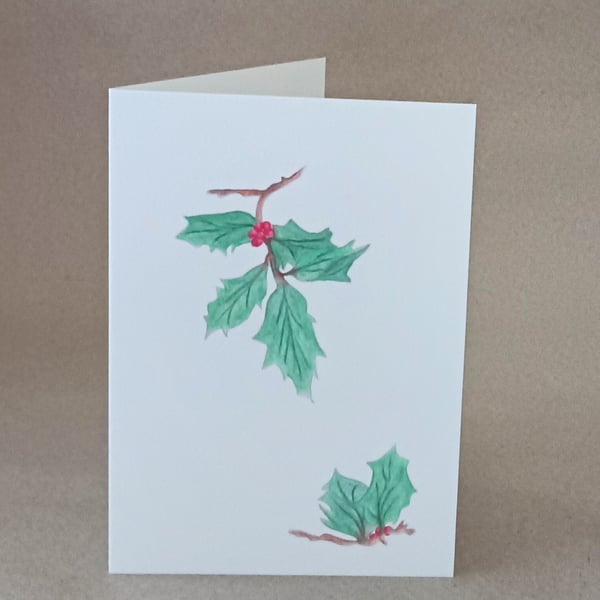 Holly with Berries handmade Christmas card blank inside