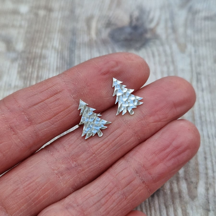 Sterling Silver Christmas Tree Stud Earrings - Festive, Christmas, Fun