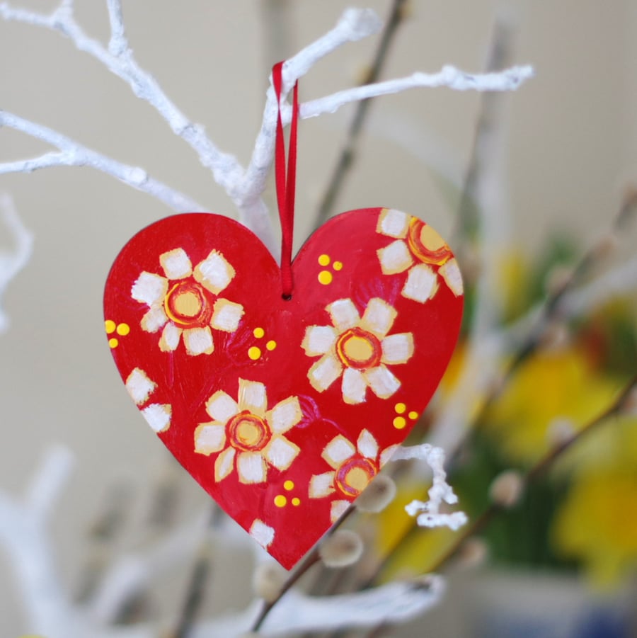 Red Hanging Heart with Flowers for Valentine's, Mother's Day or Easter