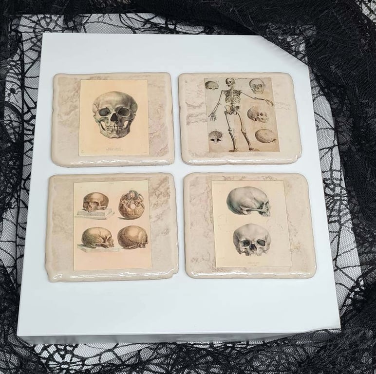 Ceramic Skull Coasters x 4