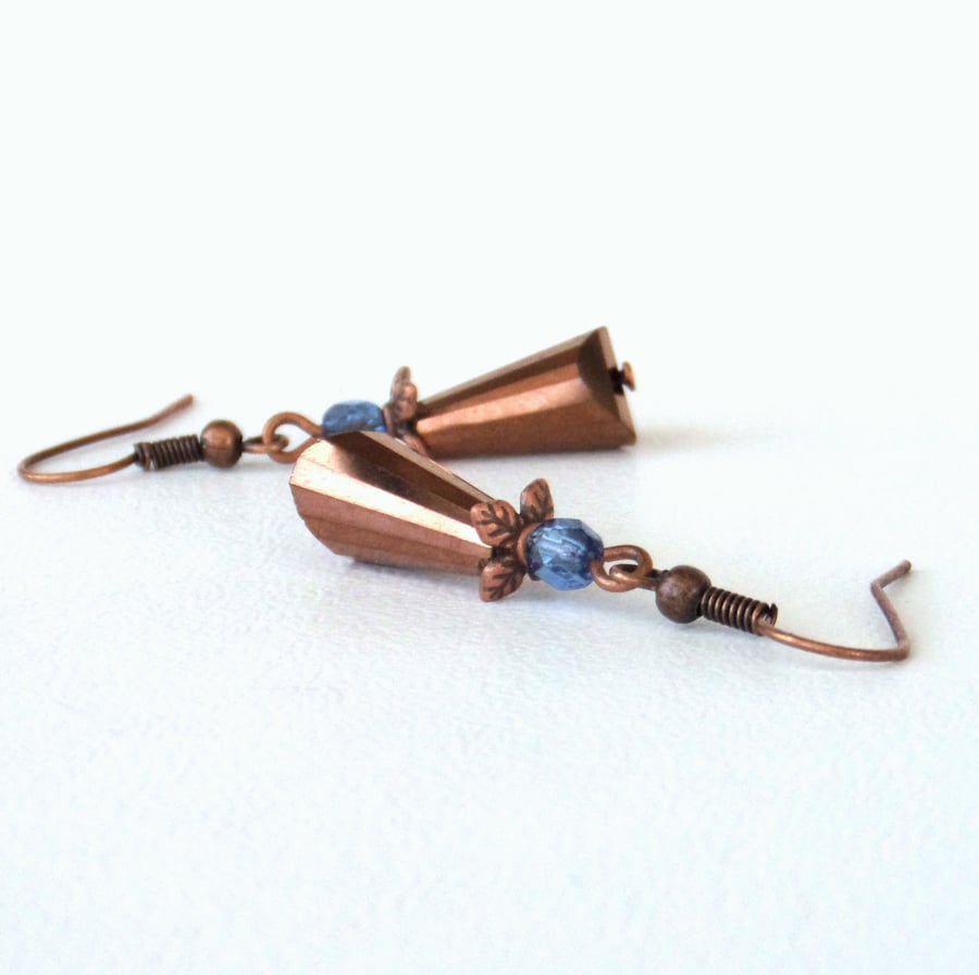 Dangly crystal copper earrings 