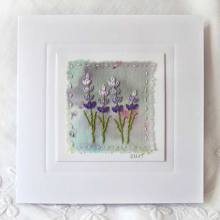 HAND EMBROIDERED GREETINGS CARD LAVENDER