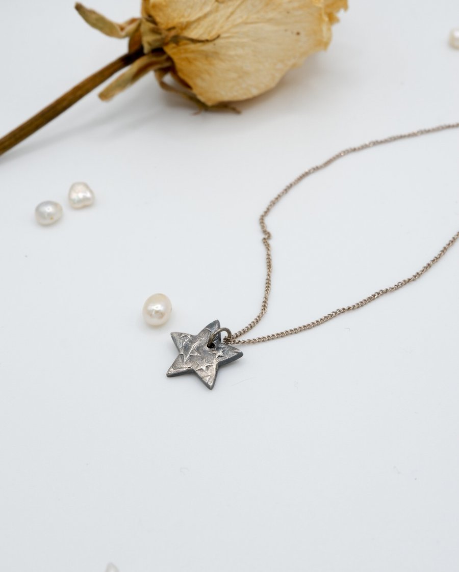 Celestial Little Star solid fine recycled silver pendant & sterling silver chain