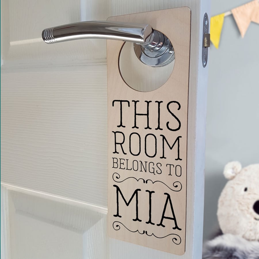 Personalised Wooden Door Hanger - This Room Belongs To