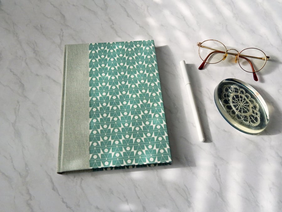Aquamarine Journal with linen spine Geometric Design. Gifts for Men. 