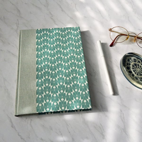 Aquamarine Journal with linen spine Geometric Design. Gifts for Men. 