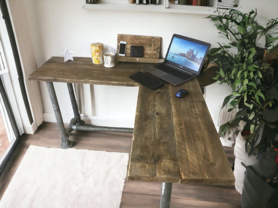 Corner Office Desk - Two Board, Custom Made From Reclaimed Scaffold Boards And S